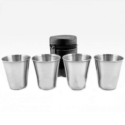 Pohárkészlet, fém, 4db-os, védőtokban, 80 ml