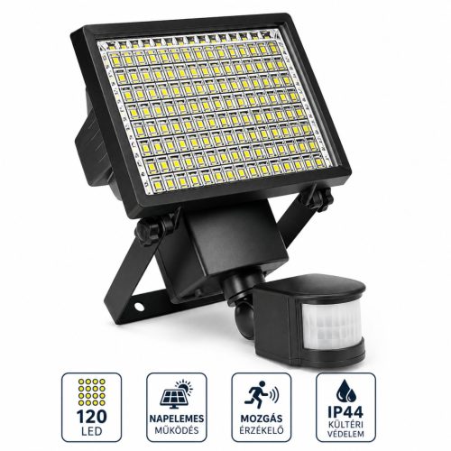 Napelemes mozgásérzékelős LED reflektor – 120 LED